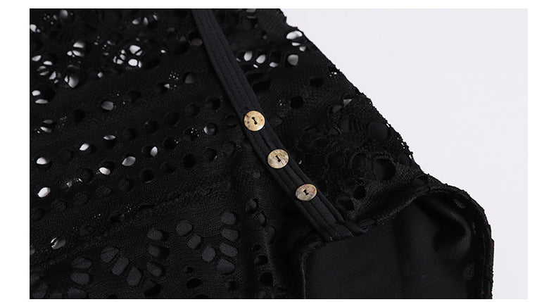 Black Crochet Lace One-Piece Swimsuit