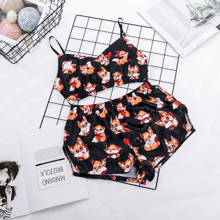 Fashion Print Satin Cami Sleepwear Set for Women