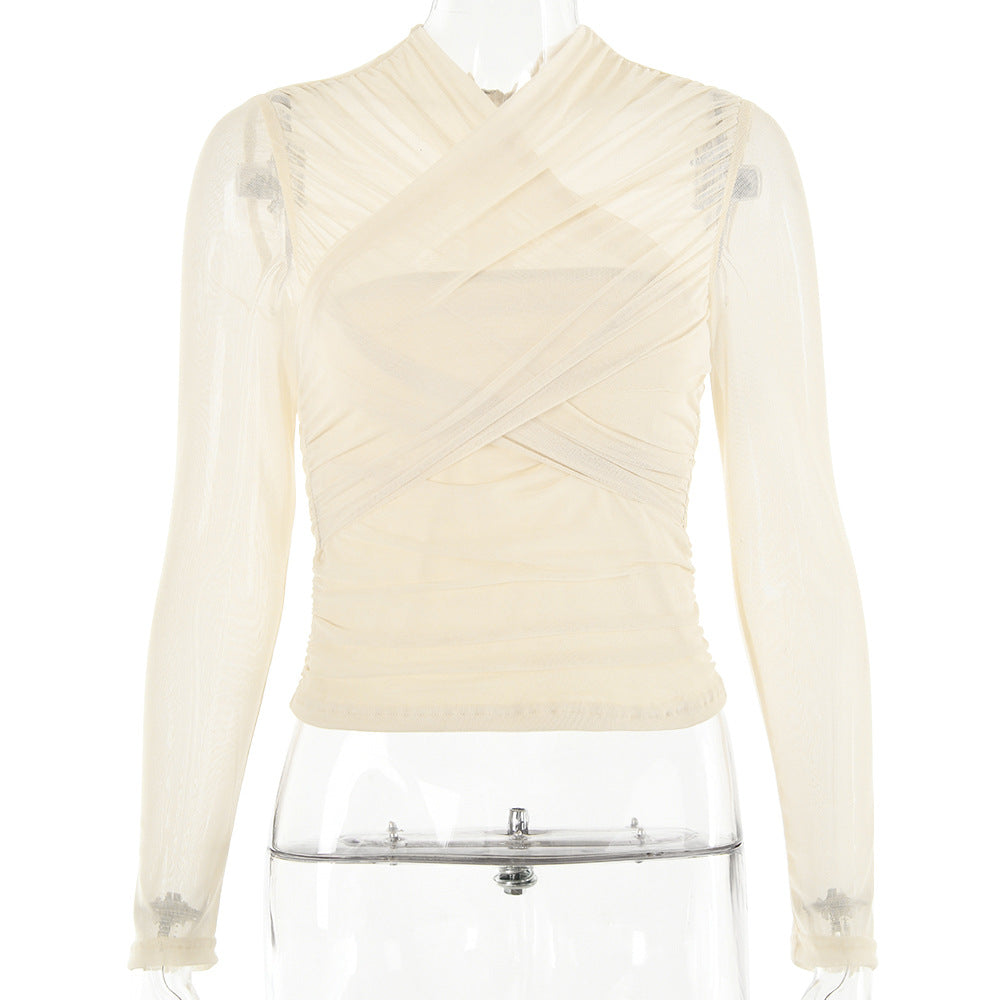 2023 Fashionable Sheer Mesh Zip Crop Top for Women