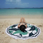 Round Fringed Tropical Leaf Beach Towel