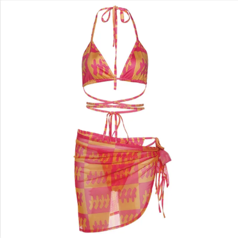 Tie-Dye String Bikini Set with Sarong