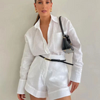 Elegant Women's Tailored Shorts Suit – Long-Sleeve Blazer & Chic Shorts Set