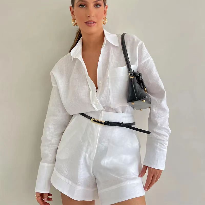 Elegant Women's Tailored Shorts Suit – Long-Sleeve Blazer & Chic Shorts Set