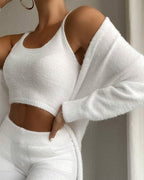 2020 Women's Sexy V-Neck Plush Crop Top & Pants Set