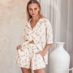 2023 Women's Silk Print Pajama Set with Shorts