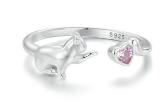 Cat Love Ring in Silver with Zirconia (Open Design) | Jewelry