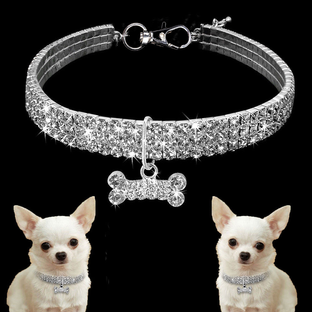 3-Row Rhinestone Pet Necklace for Small Dogs and Cats