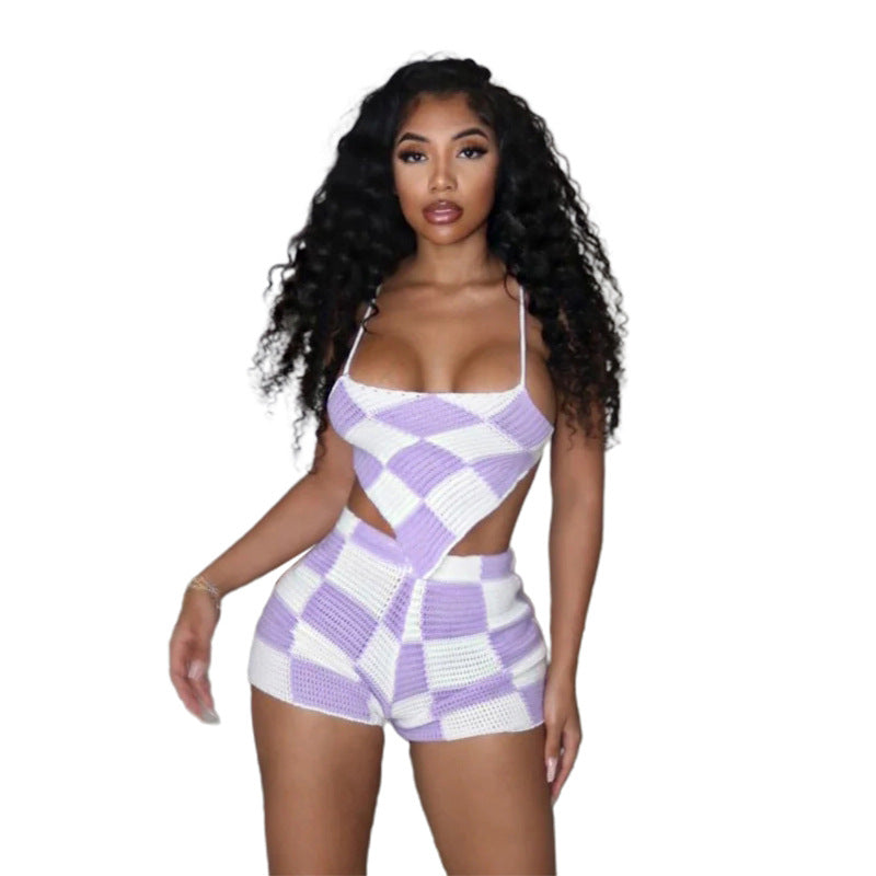 2023 Summer Women's Sexy Hollow Knit Set with Shorts