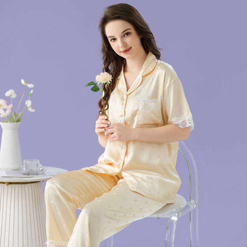 New Polka Dot Lace Trim Women's Sleepwear Set