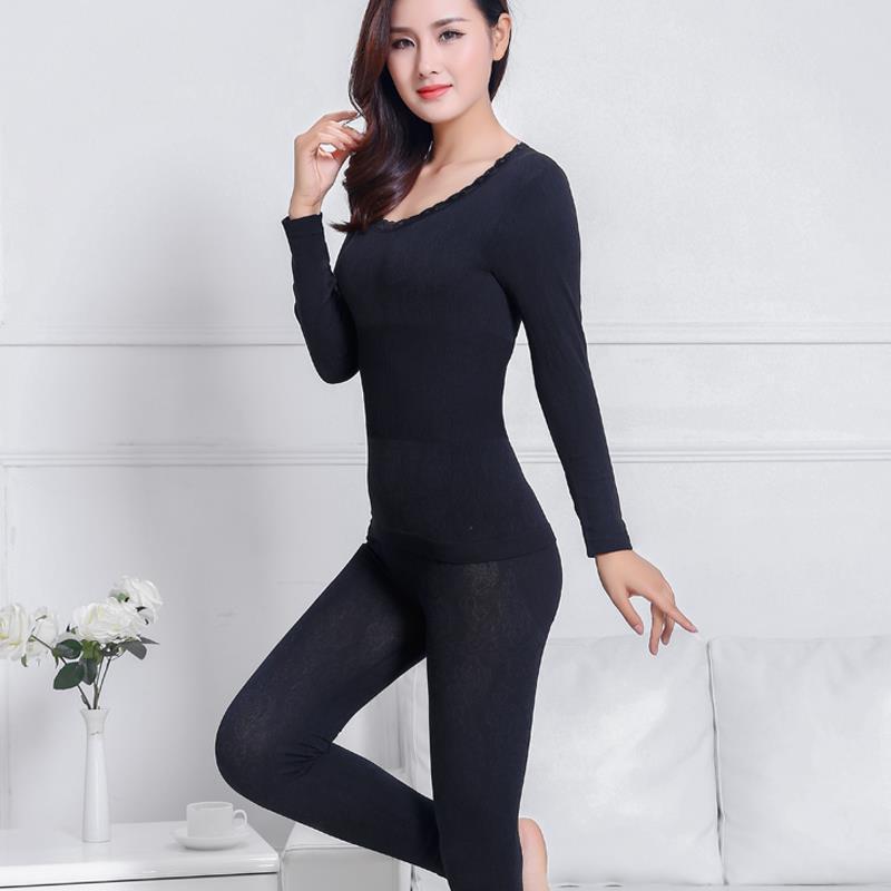 Seamless Body Shaping Thermal Underwear Set with Lace