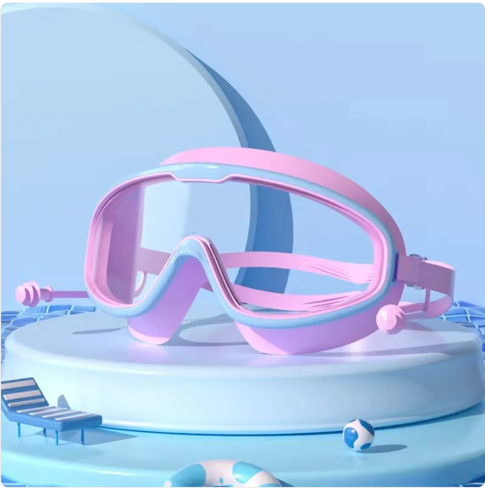Large Frame Anti-Fog Waterproof Swim Goggles with Earplugs