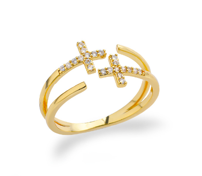 Adjustable Double Cross Ring with Zirconia (One Piece)