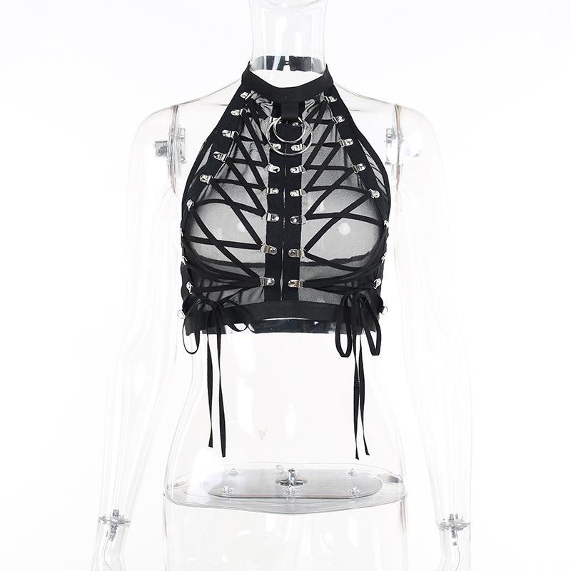 Spring 2023 Sheer Mesh Crop Top with Ties for Women