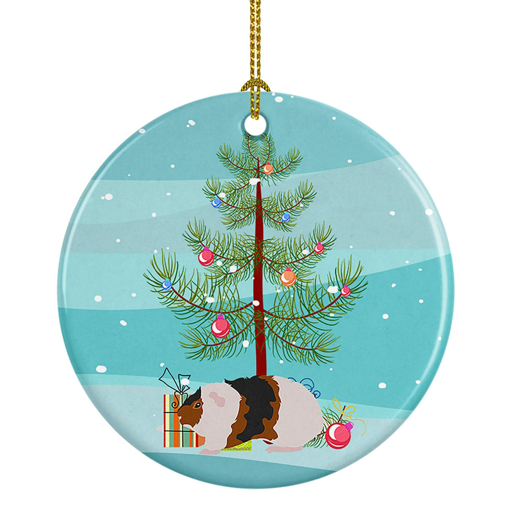 Teddy Guinea Pig Merry Christmas Ceramic Ornament | Holiday Decor