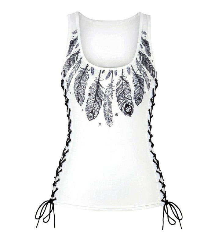 New Digital Print Feather Pattern Women's Tank Top