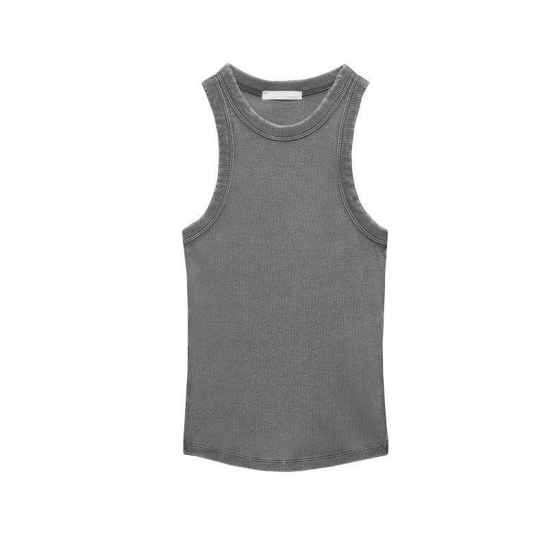 Retro American Style Ribbed Tank Top for Women