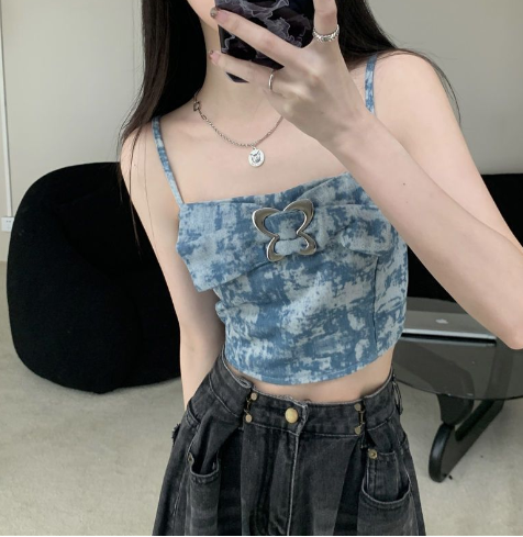 Heart Collar Ruffled Tie-Dye Sequin Tank Top for Women