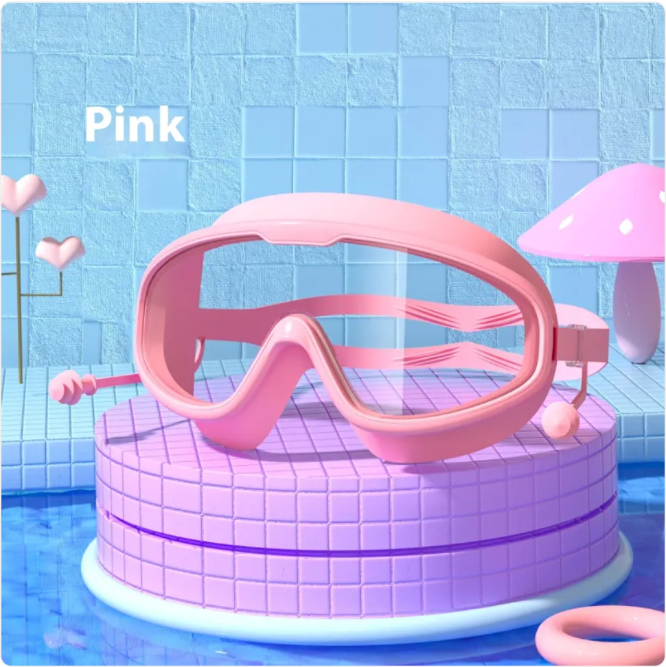 Large Frame Anti-Fog Waterproof Swim Goggles with Earplugs