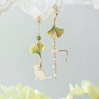 Ginkgo Cat Earrings - Cute and Sweet Student Style