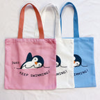 Just Keep Swimming Penguin Canvas Tote Bag