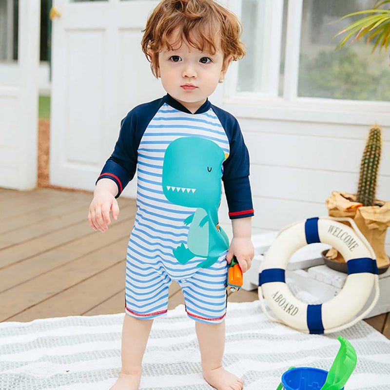 Kids' Shark Long-Sleeve One-Piece Rashguard Swimsuit