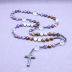 Rosary Necklace with Amethyst and Tiger Eye Stones | Christian Jewelry