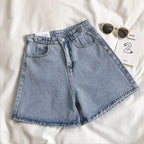 Retro Solid Color High-Waisted Denim Shorts for Women