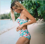 Tropical Floral Bustier High-Waist Bikini Set