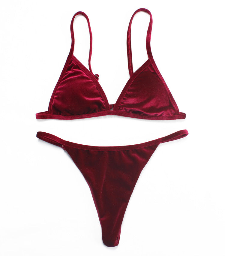 Velvet Triangle Thong Bikini Set