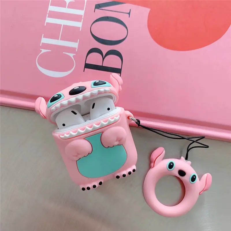 Creative Cartoon AirPods Case with Ring Pendant | Accessory