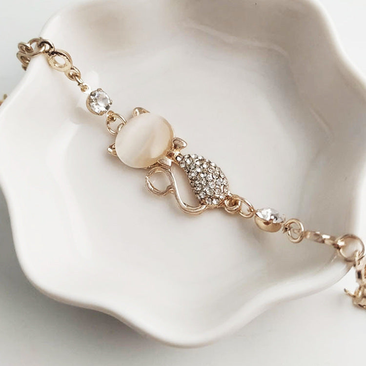 Trendy Korean Cat Bracelet with Accents