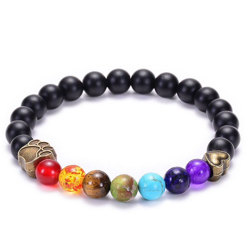 Dog Paw Peach Heart Lava Rock Energy Yoga Bracelet