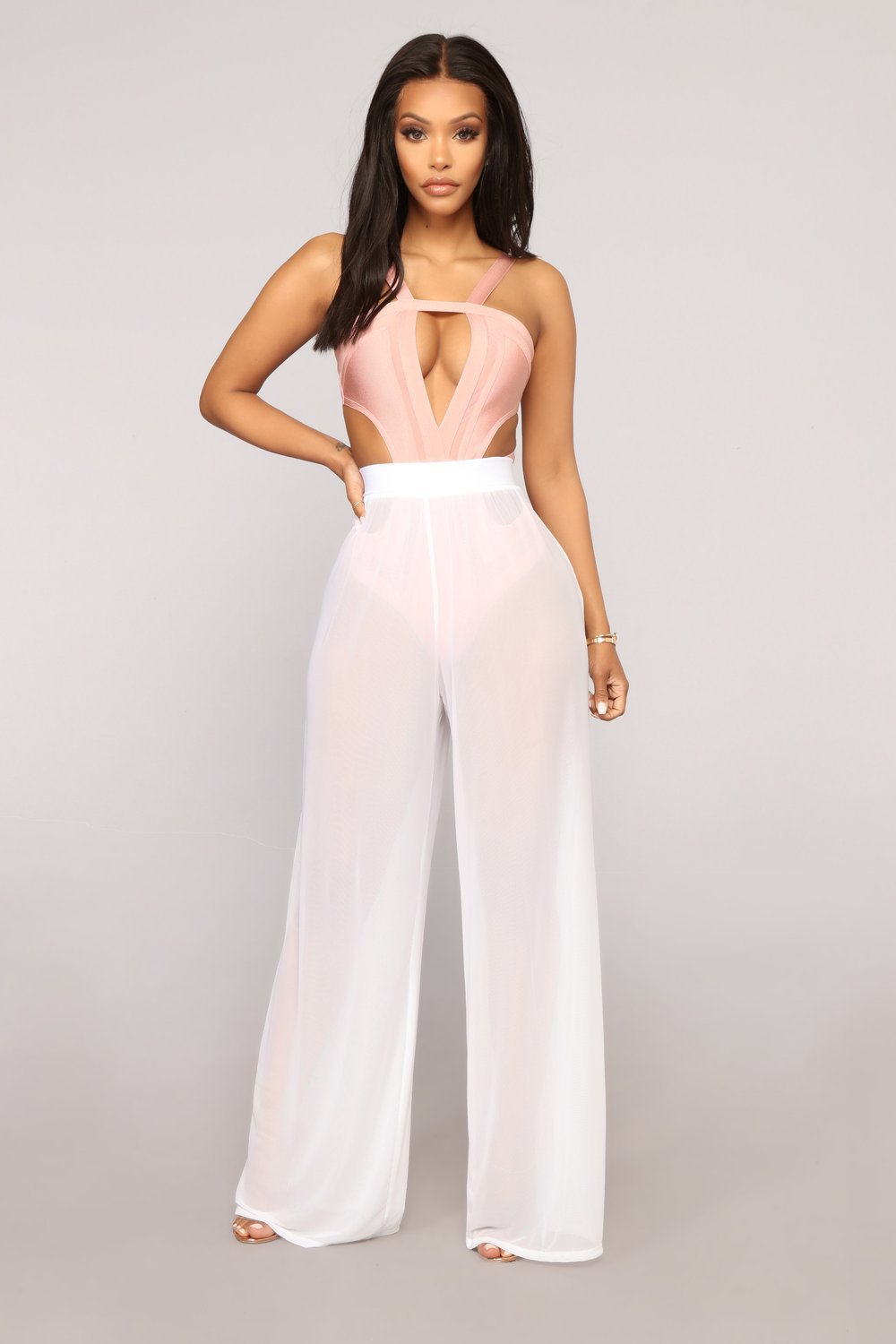 Sheer Wide-Leg Pants and Cover-Up Outfit