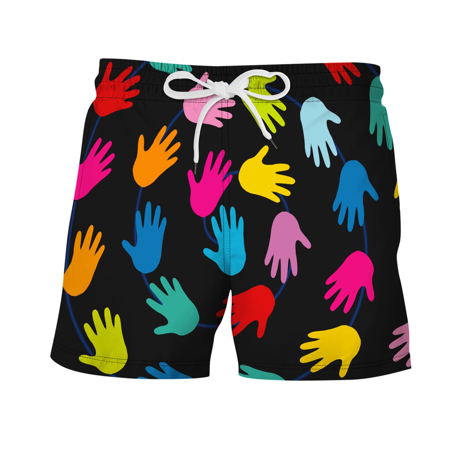 Men's Colorful Handprint Print Swim Trunks