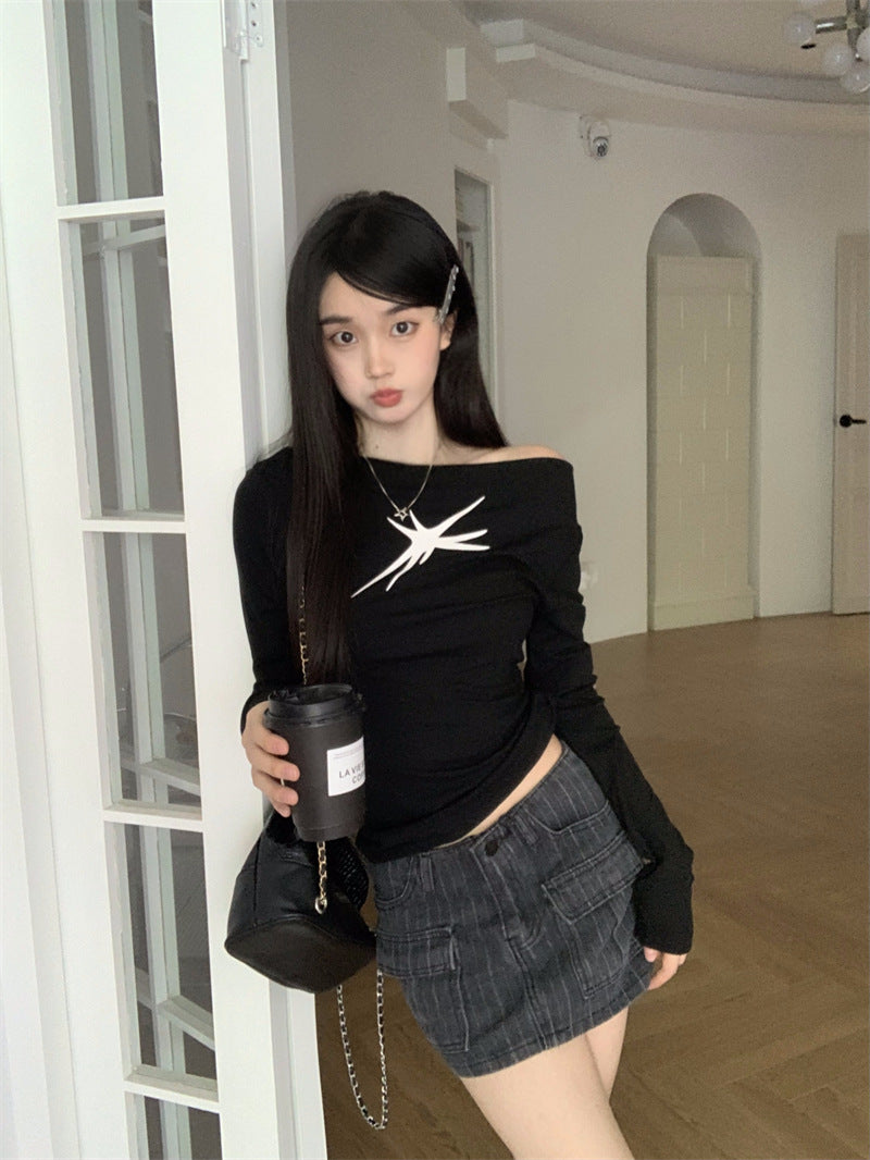 Printed Slim Fit Long Sleeve Crop Top