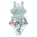 Striped Floral Cutout One-Piece Swimsuit