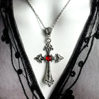 Large Silver Baroque Christian Cross Necklace with Crystals | Christian Jewelry