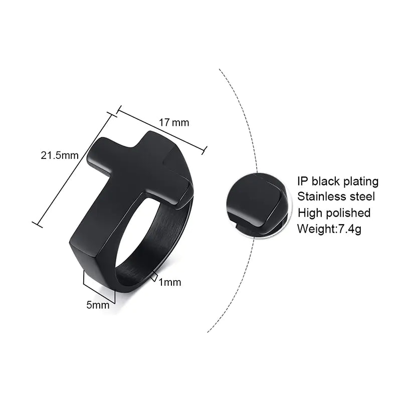 Titanium Steel Cross Ring with Polished Finish | Christian Jewelry