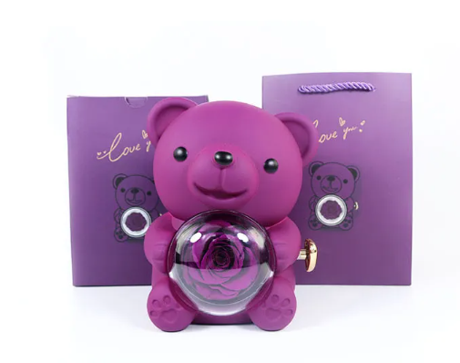 Rotating Rose Teddy Bear Gift Box | Home Decor