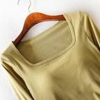Autumn Square Neck Long Sleeve Crop Top with Pad