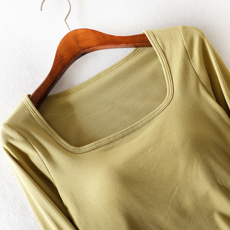 Autumn Square Neck Long Sleeve Crop Top with Pad