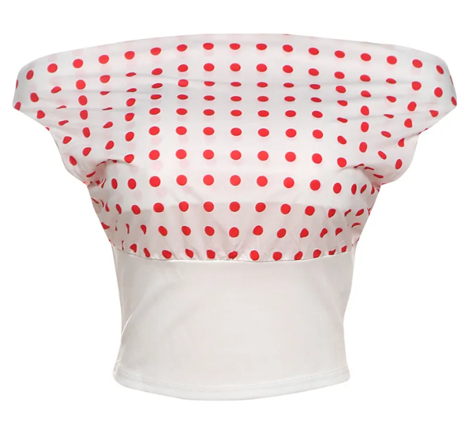 Retro One-Shoulder Polka Dot Crop Top