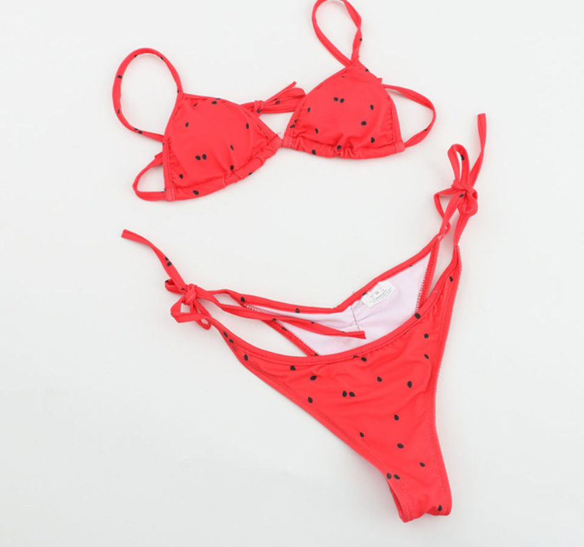 Women's Watermelon Print Triangle Bikini Set