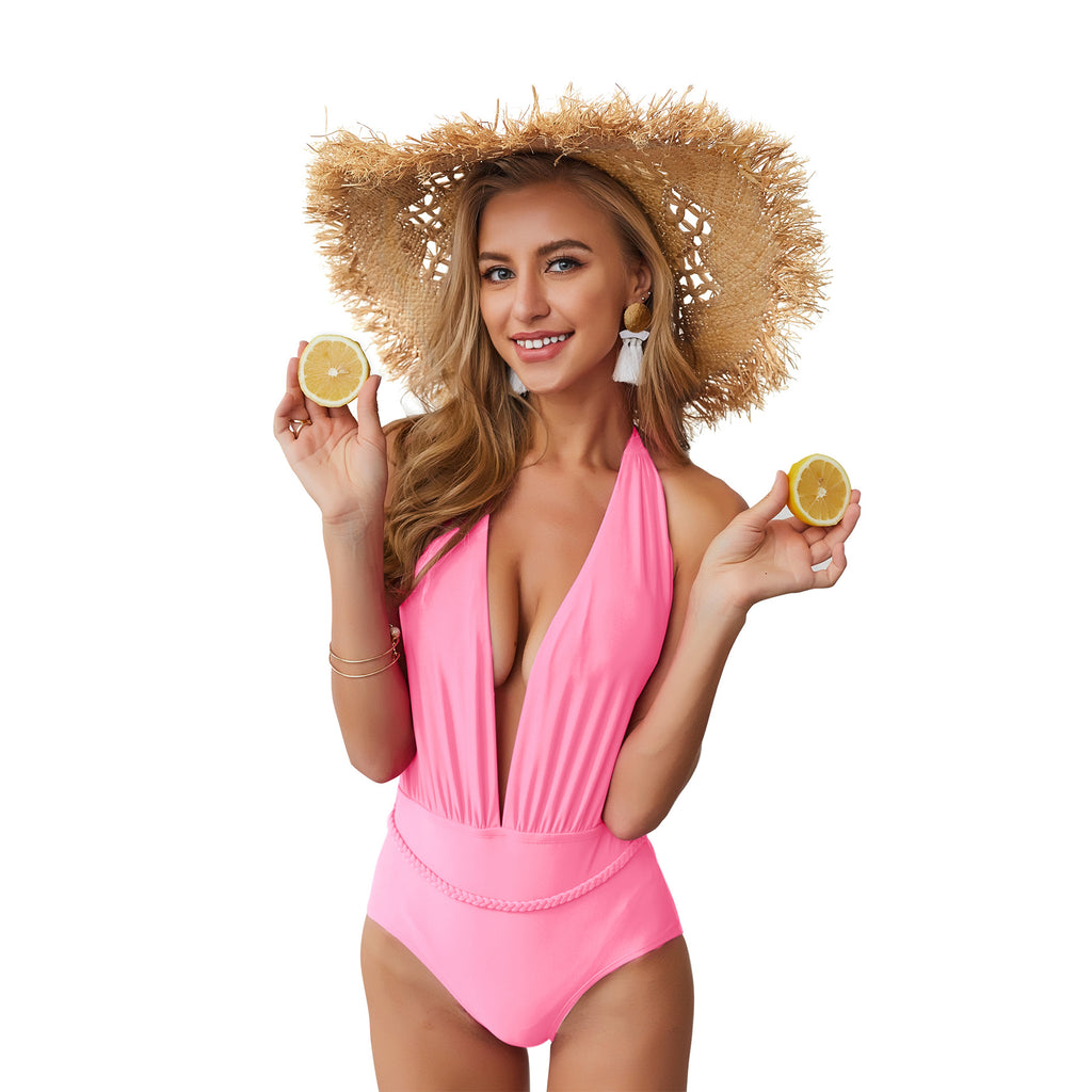 Neon Deep-V Plunge One-Piece Swimsuit