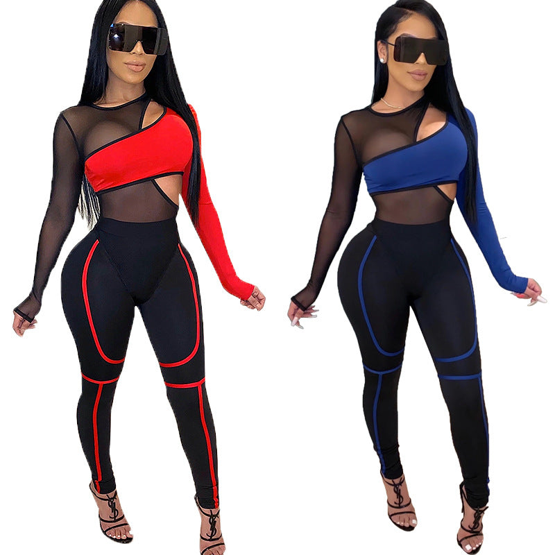 Women's Mesh Crop Top and Leggings Set