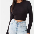 2020 New Style Women's White Crop Top Long Sleeve T-Shirt