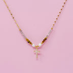 Cross Pendant Stone Bead Necklace