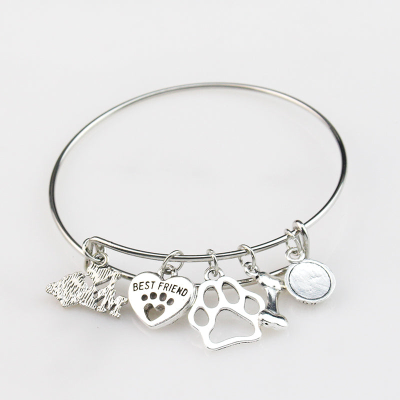 Mini I Love My Dog Bracelet with Paw Print Design