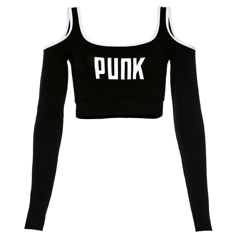Crop Top T-Shirt with Shoulder Letter Print by PUNKT