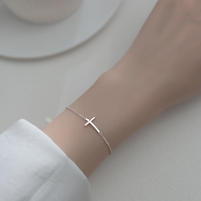 Korean Style Silver Cross Bracelet